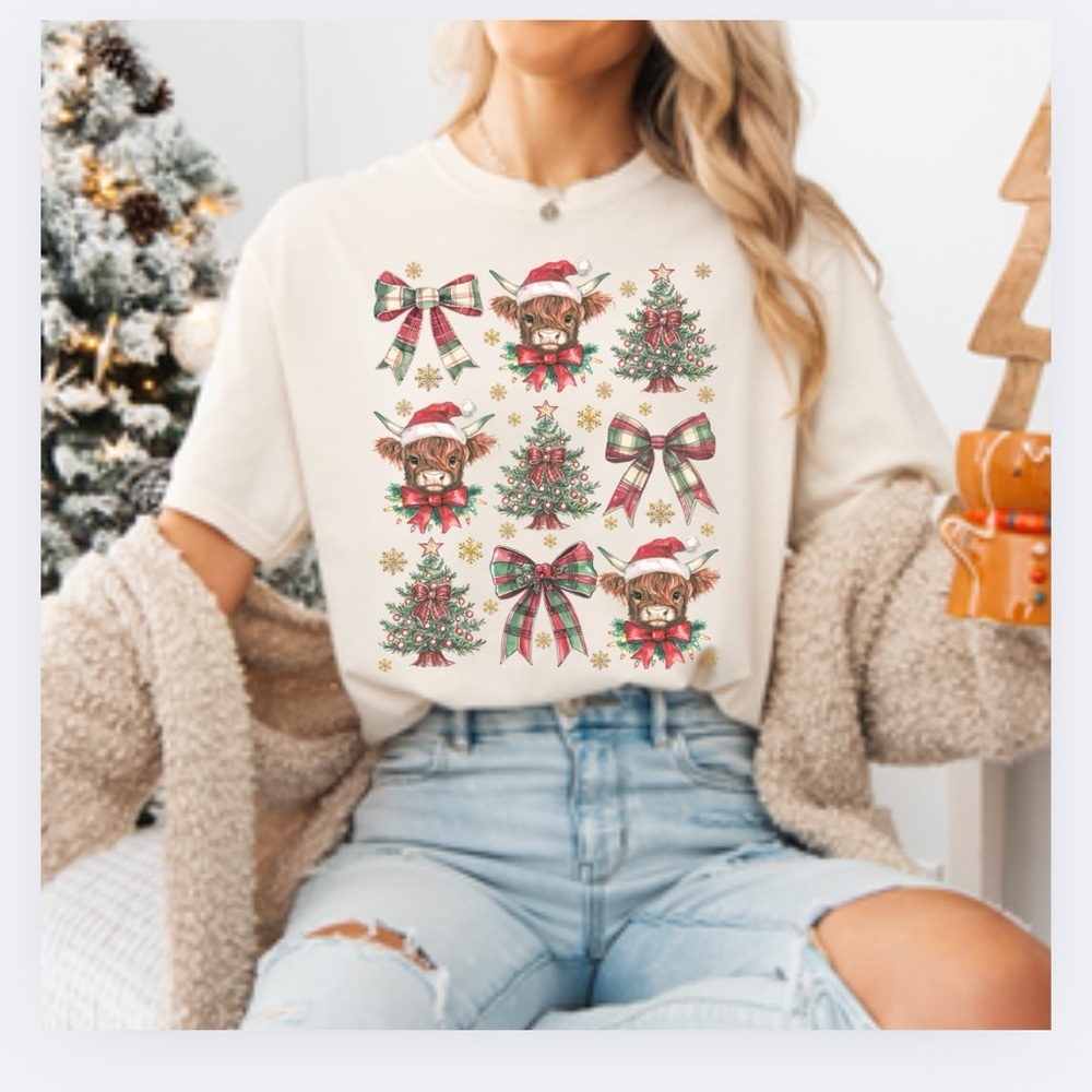 NEW Comfort Colors Highland Cow Reindeer Graphic Tee, Oversized Shirt S-3X
